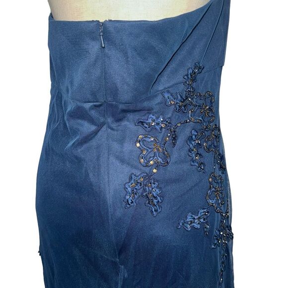 Xscape Solid Dark Blue Strapless Halter mermaid Formal long Dress Floral size 16 - Picture 10 of 16